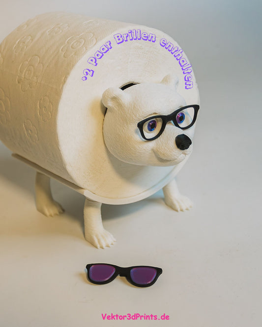 Rollbert® – Lustiger Ersatz-Toilettenpapierhalter mit 2 Brillen | Freistehend & Stapelbar